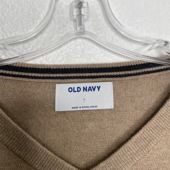 Old Navy Mens Sweater Size L Light Brown Long Sleeve V-Neck Pullover Casual - Picture 3 of 15